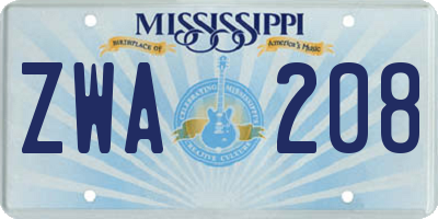 MS license plate ZWA208