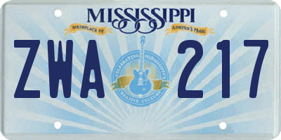 MS license plate ZWA217