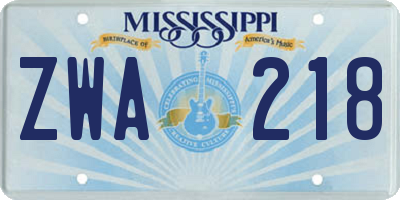 MS license plate ZWA218