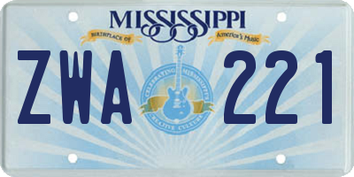 MS license plate ZWA221
