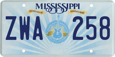 MS license plate ZWA258
