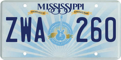 MS license plate ZWA260