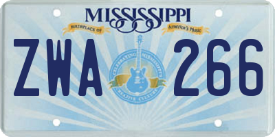 MS license plate ZWA266