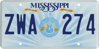 MS license plate ZWA274