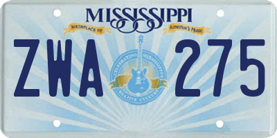 MS license plate ZWA275