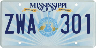 MS license plate ZWA301