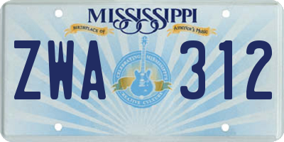MS license plate ZWA312