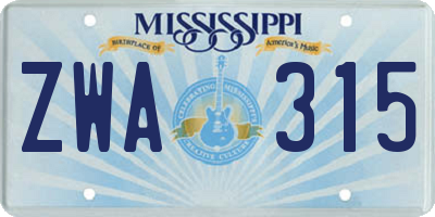 MS license plate ZWA315