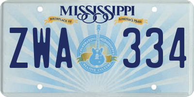 MS license plate ZWA334