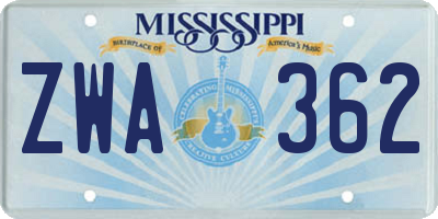 MS license plate ZWA362