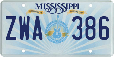 MS license plate ZWA386