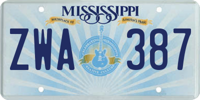 MS license plate ZWA387
