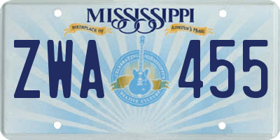 MS license plate ZWA455