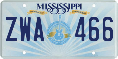 MS license plate ZWA466