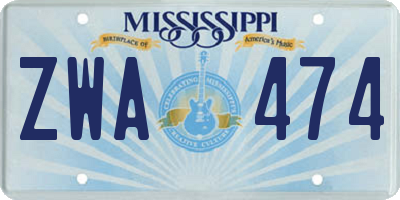 MS license plate ZWA474