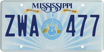 MS license plate ZWA477