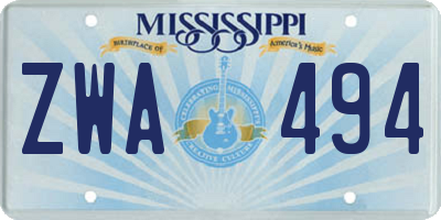 MS license plate ZWA494