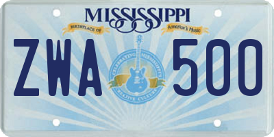 MS license plate ZWA500