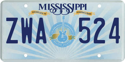 MS license plate ZWA524