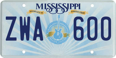MS license plate ZWA600