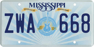 MS license plate ZWA668