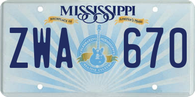 MS license plate ZWA670
