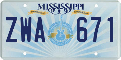 MS license plate ZWA671