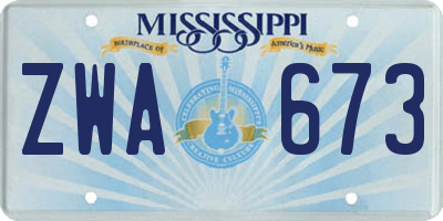 MS license plate ZWA673