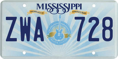 MS license plate ZWA728