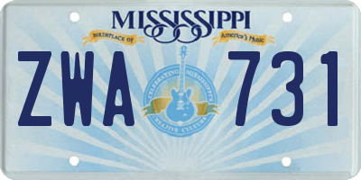MS license plate ZWA731