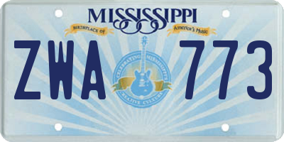 MS license plate ZWA773