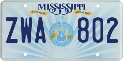 MS license plate ZWA802