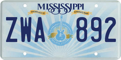 MS license plate ZWA892