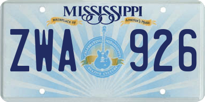MS license plate ZWA926