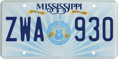 MS license plate ZWA930