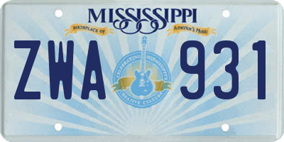 MS license plate ZWA931