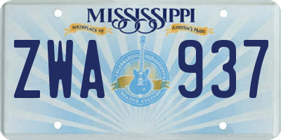 MS license plate ZWA937