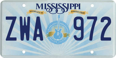 MS license plate ZWA972