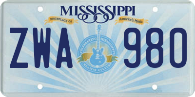 MS license plate ZWA980