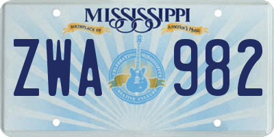 MS license plate ZWA982