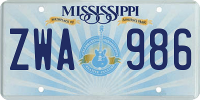 MS license plate ZWA986