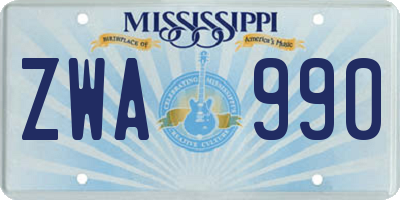 MS license plate ZWA990