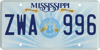 MS license plate ZWA996