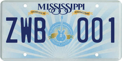 MS license plate ZWB001
