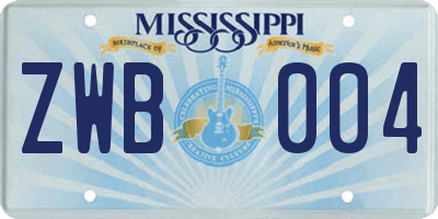 MS license plate ZWB004