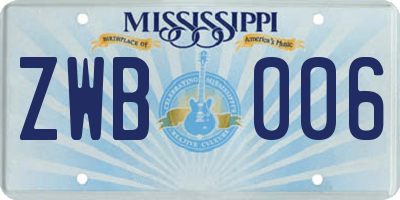 MS license plate ZWB006