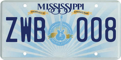 MS license plate ZWB008