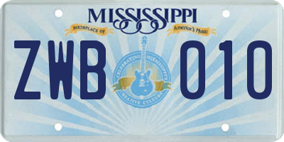 MS license plate ZWB010