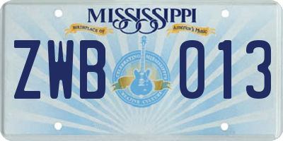 MS license plate ZWB013