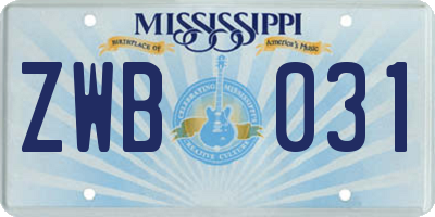 MS license plate ZWB031